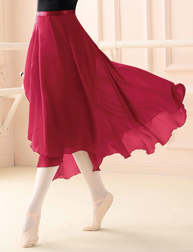Daydance Burgundy Long Ballet Skirts for Women, Flowy Wrap Dance Skirt for Leotards - Image 3